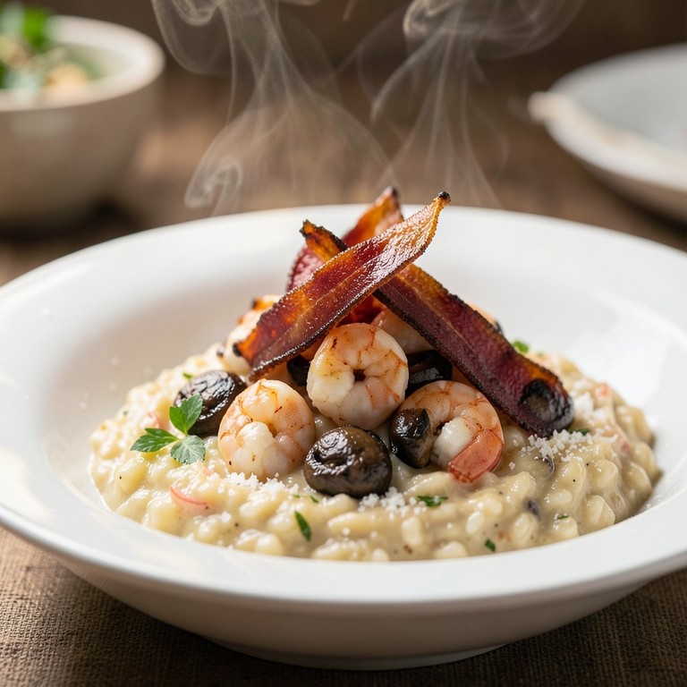 Risotto Estilo Ibérico con Gambas y Jamón Crujiente