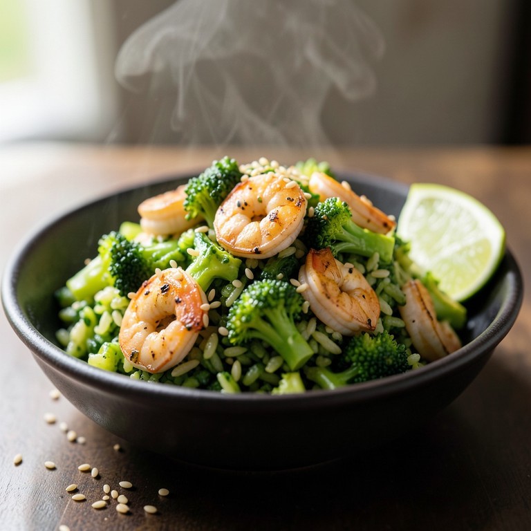 Arroz Frito Verde con Camarones y Brócoli