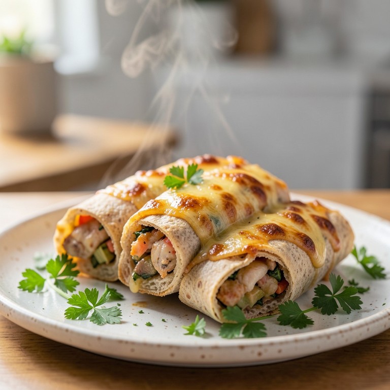 Fırında Tavuklu Sebzeli Lavaş Ruloları