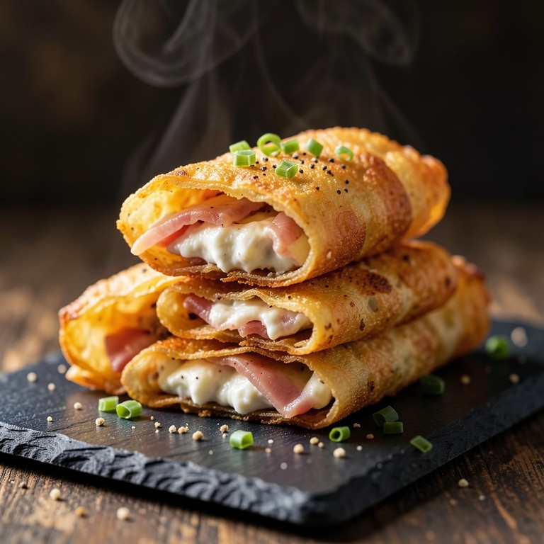 Rollitos Crujientes de Jamón y Queso Crema