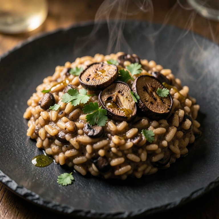 Arroz Cremoso con Hongos Portobello y Salsa de Trufa Blanca