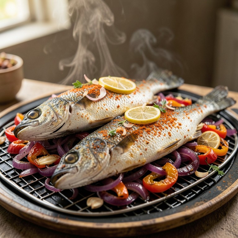Dorada al Horno en Freidora de Aire con Cebolla Caramelizada y Pimientos Asados
