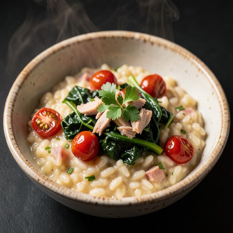 Risoto Cremoso de Atum com Acelga e Tomates Cereja Confitados