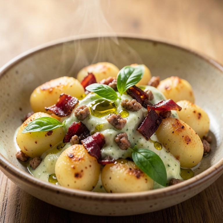Gnocchi Salteados con Jamón Serrano y Calabacín Cremoso