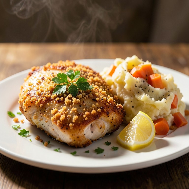 Milanesa de Pollo Crujiente con Puré Rústico de Papa y Zanahoria