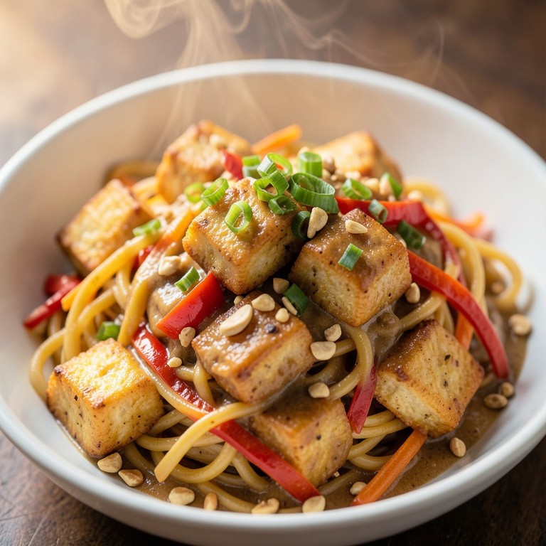 Spicy Peanut Noodles with Crispy Tofu