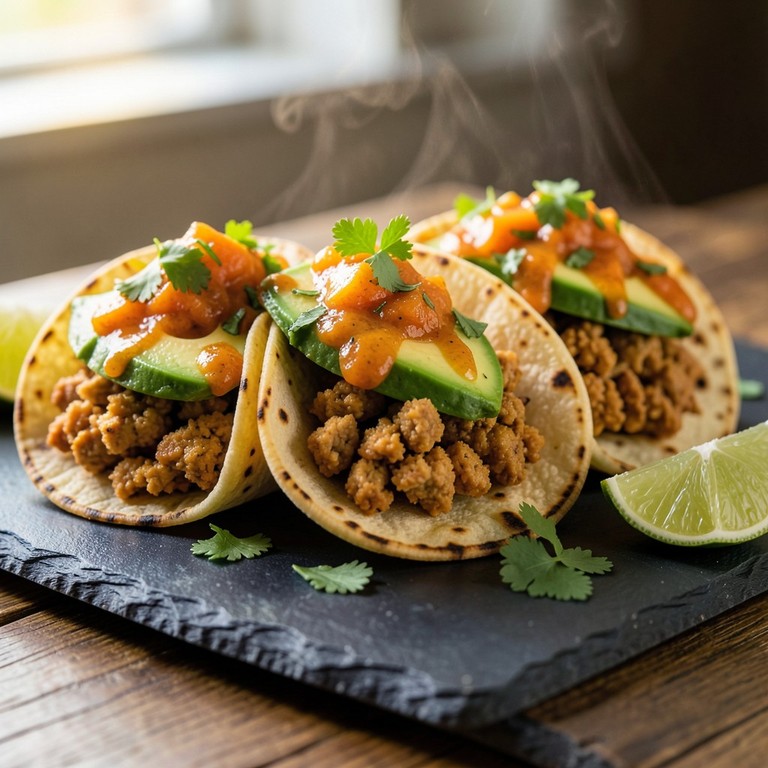 Tacos Crujientes de Tofu y Aguacate con Salsa de Zanahoria Picante