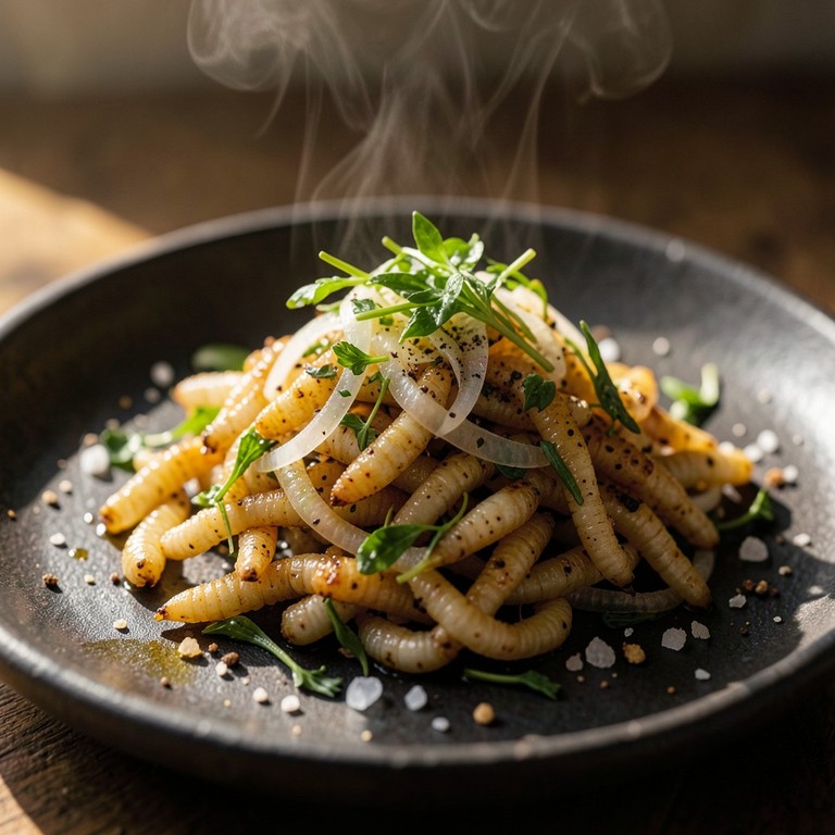Larvas de Gusano Blanco Salteadas con Hierbas Andinas