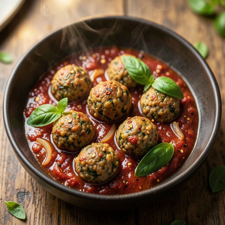 Albóndigas Vegetarianas de Garbanzos y Espinacas en Salsa de Tomate Picante