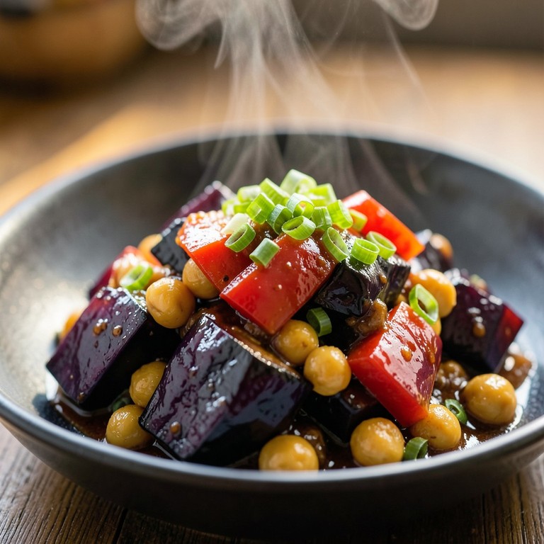 Spicy Garlic Eggplant and Chickpea Stir-fry