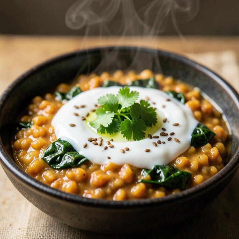 Aromatisches Rotes Linsen-Dal mit Kokosmilch und Spinat