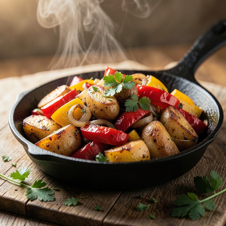 Geröstete mediterrane Kartoffel-Paprika-Pfanne