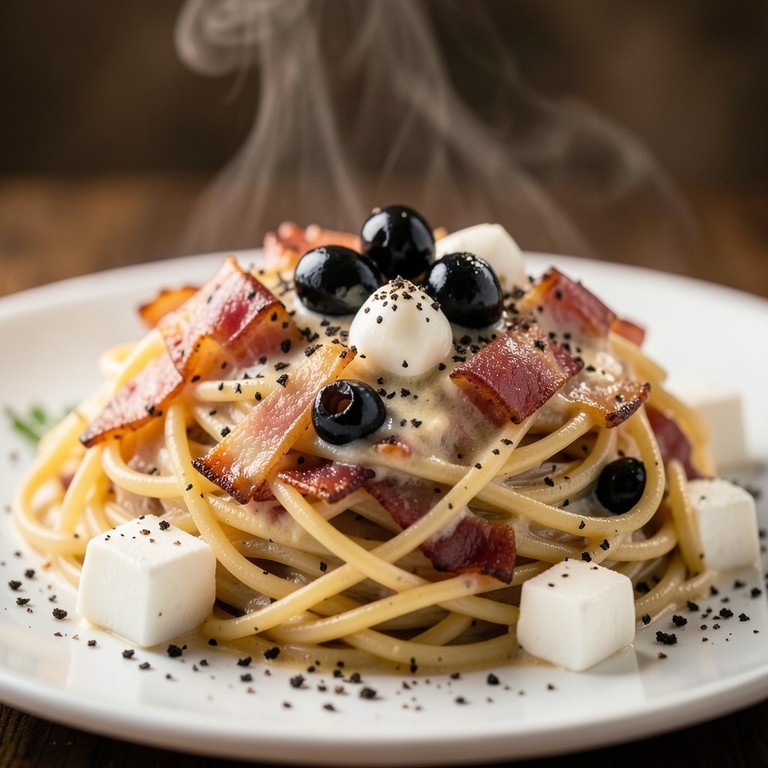 Spaghetti alla Gricia Rivisitata con Olive e Mozzarella
