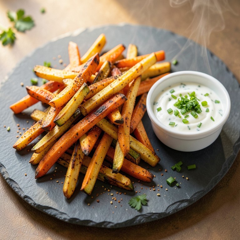 Ofen-Gemüse-Pommes mit Joghurt-Kräuter-Dip