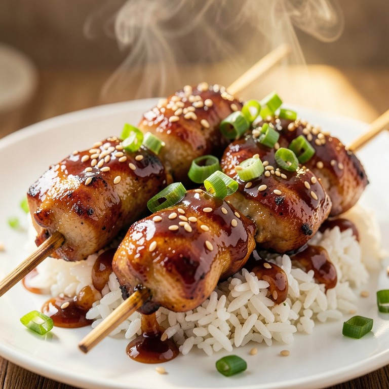 Brochettes de Poulet Marinées Façon Teriyaki Express sur Lit de Riz