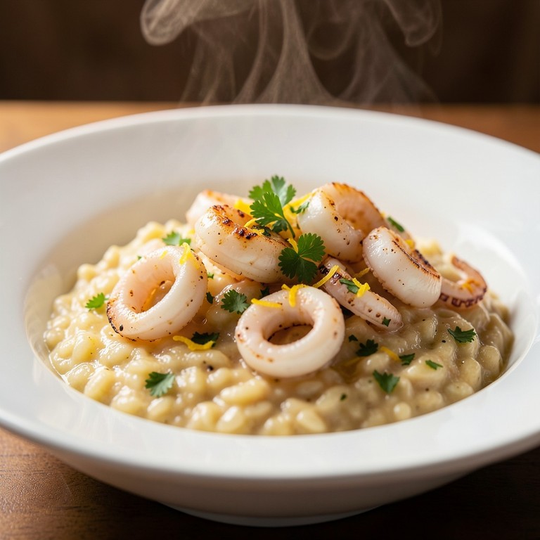 Calamaretti Sautés à l'Ail et Citron sur Risotto Crémeux