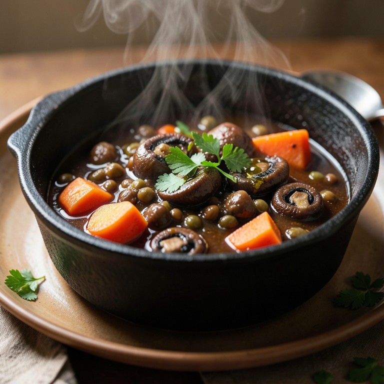 Estofado de Champiñones y Lentejas Estilo Bourguignon