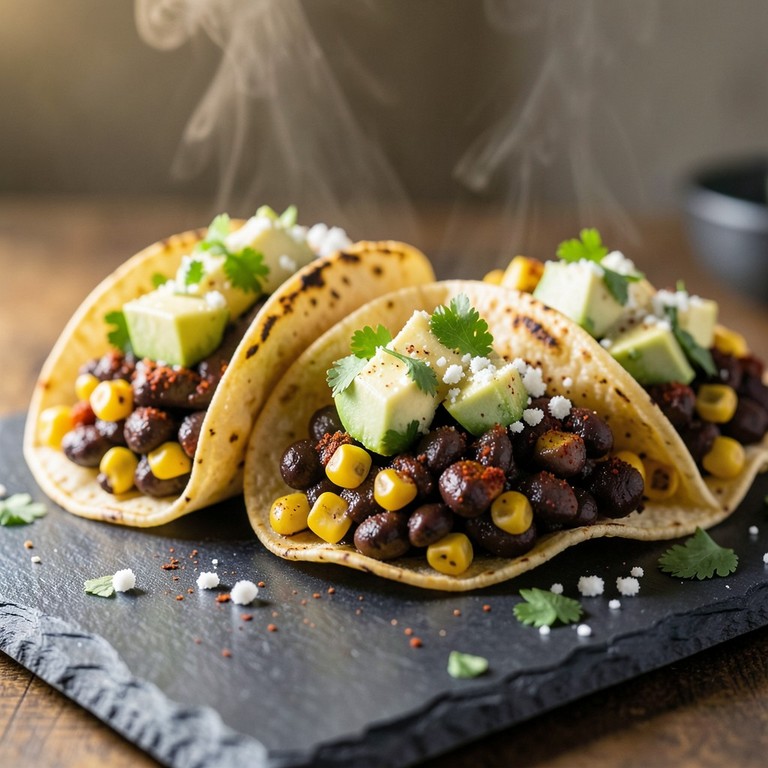Tacos Vegetarianos Rápidos de Frijoles Negros y Maíz