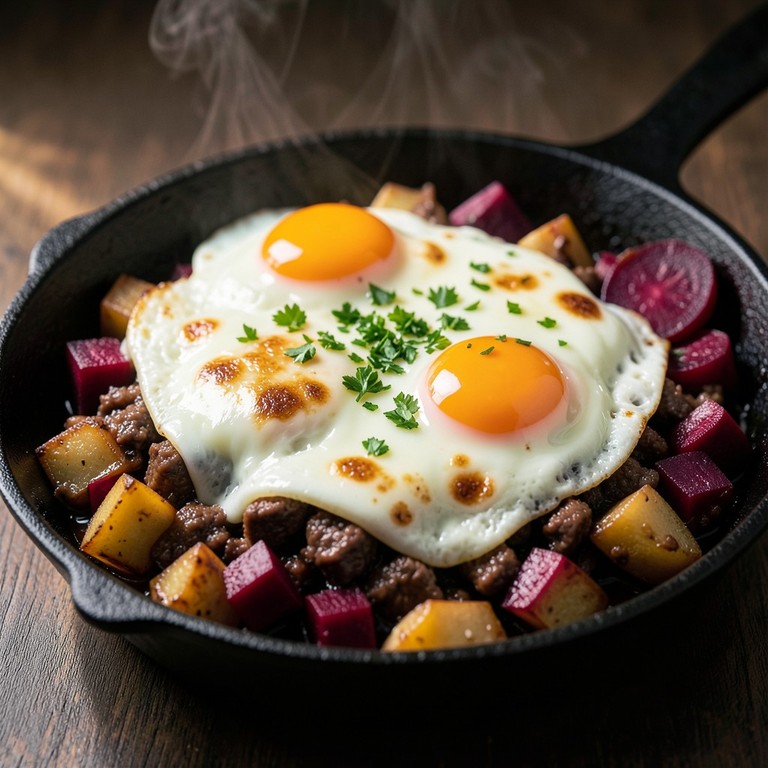 Norddeutsche Labskaus-Pfanne mit Käse-Note