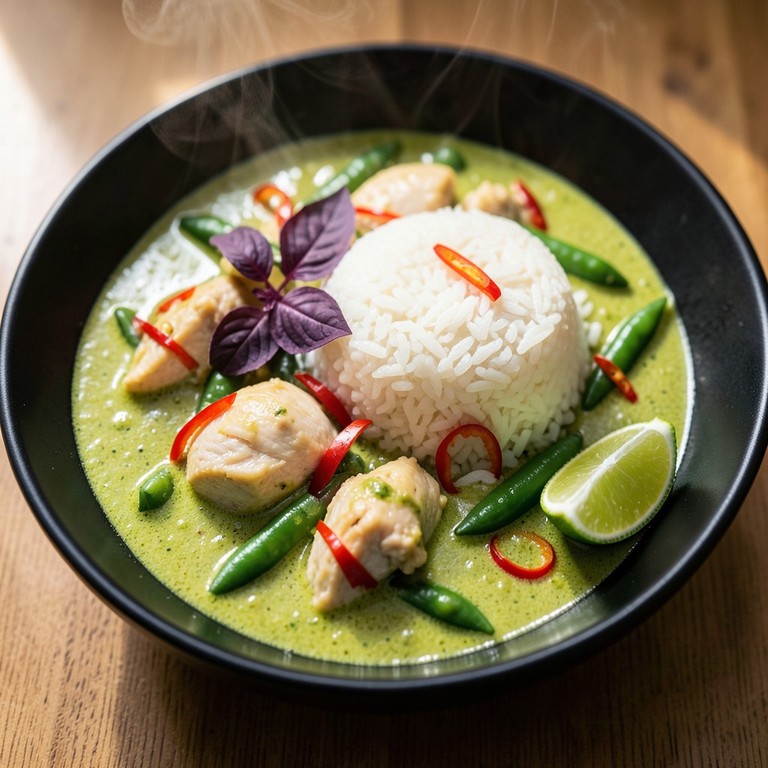 Thailändisches Grünes Curry mit Huhn und Kokosmilch