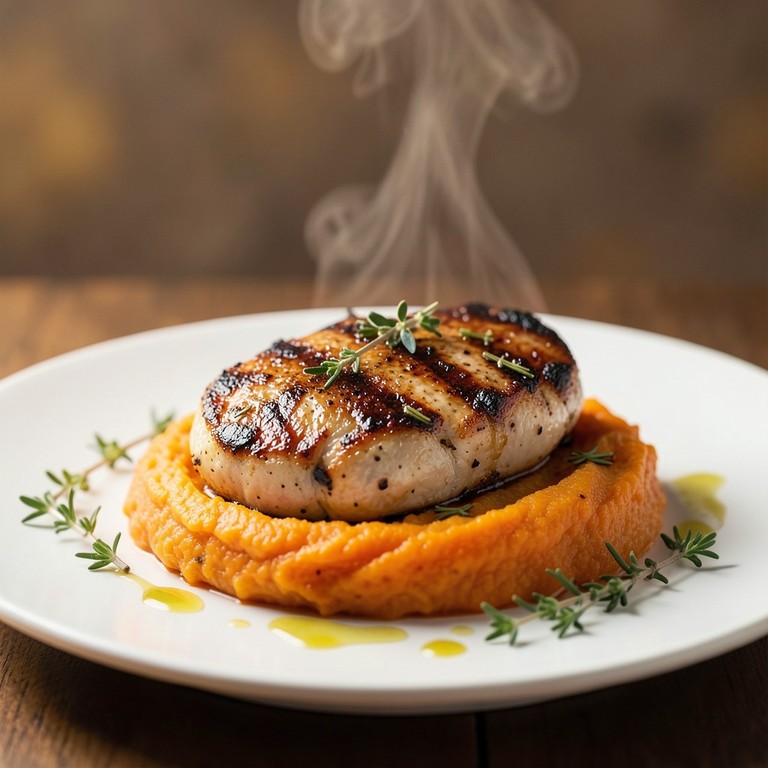 Frango Grelhado com Ervas e Purê de Batata Doce Saudável