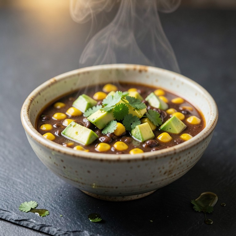 Sopa de Frijoles Negros y Maíz con Aguacate (Una Sola Olla)