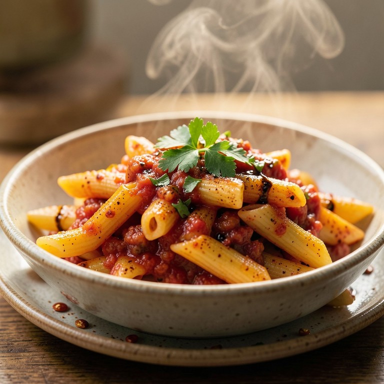 Pikante Penne All'Arrabiata mit geräuchertem Paprikaöl