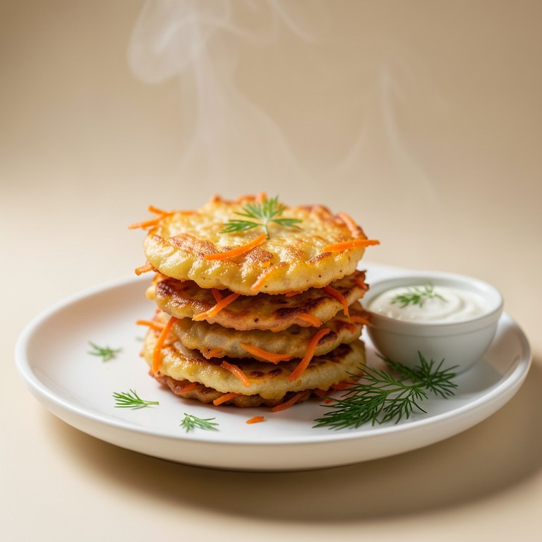 Tortitas Crujientes de Vegetales Rallados con Salsa de Yogur