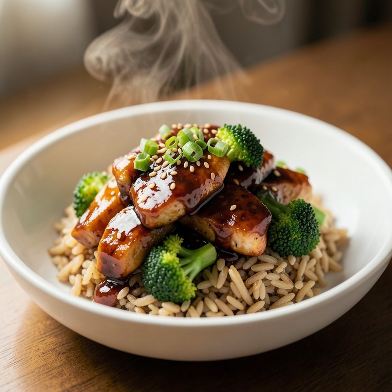 Pollo Teriyaki Salteado con Arroz Integral y Brócoli