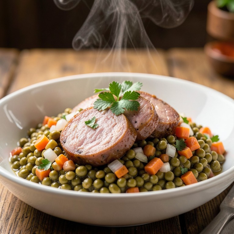 Saucisse de Morteau Pochée sur Lit de Lentilles du Puy
