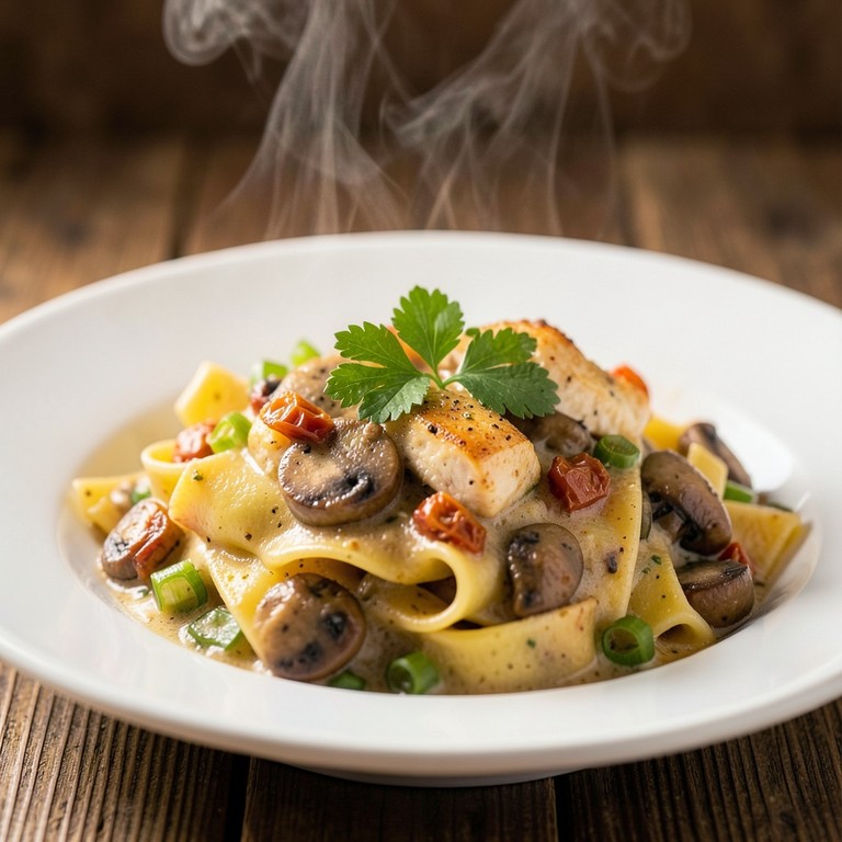 Italienische Bandnudeln mit Hähnchen-Pilz-Ragout