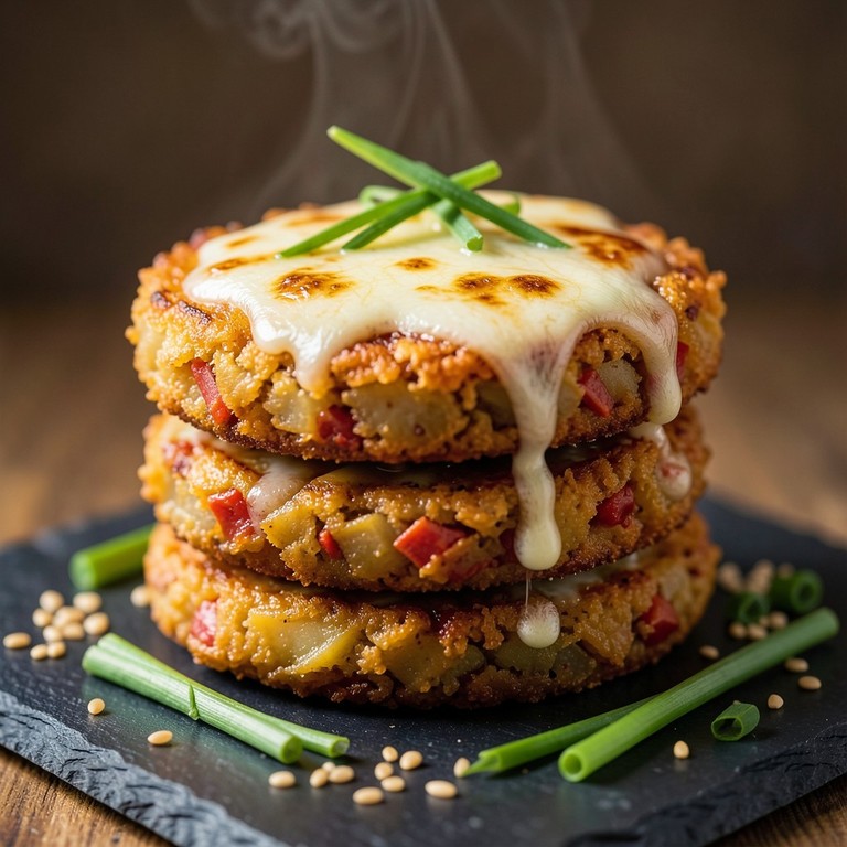 Spicy Bulgogi Kimchi Potato Pancakes with Mozzarella