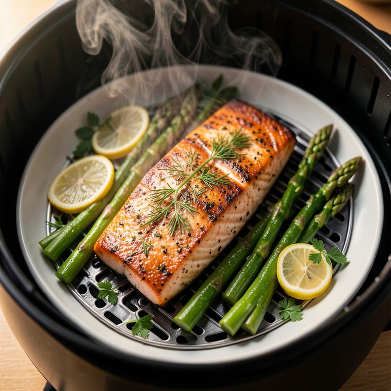 Saumon Poêlé à l'Aneth et au Citron avec Asperges Rôties (Friteuse à Air)