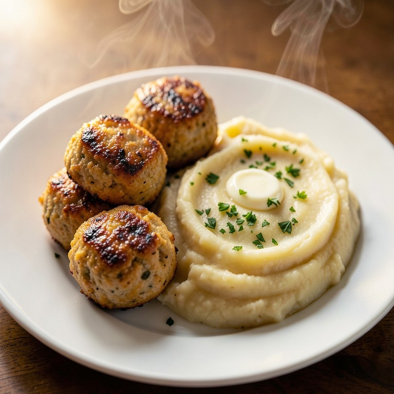 Saftige Kyllingefrikadeller med Cremet Kartoffelmos