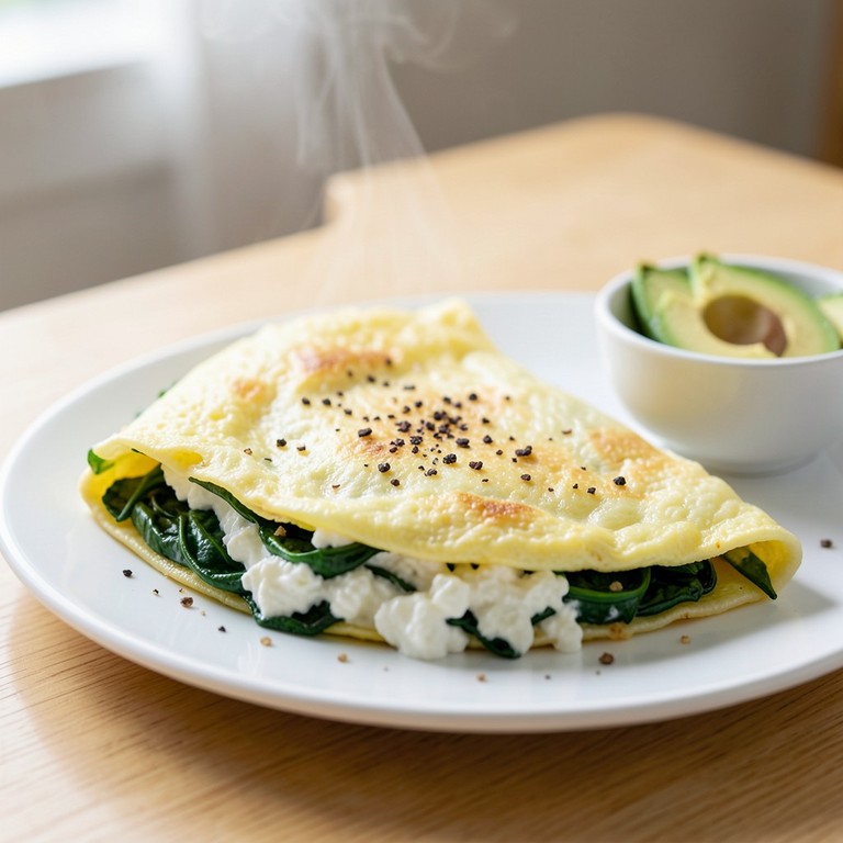 Omelete de Claras com Espinafre e Queijo Cottage
