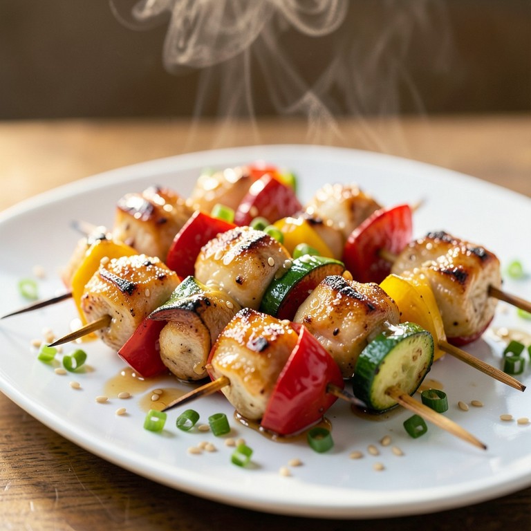 Mini-Brochettes de Poulet et Légumes Colorés au Miel et Soja