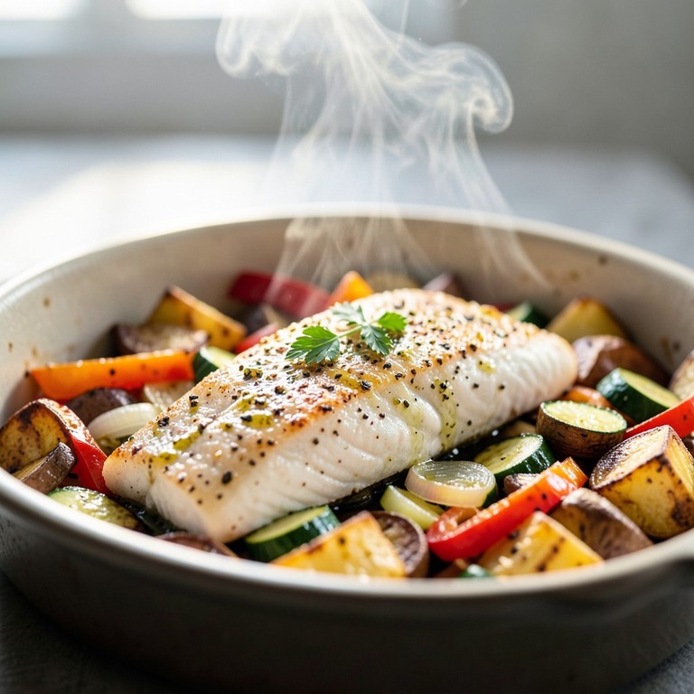 Bacalao con Verduras y Papas al Estilo Asirio