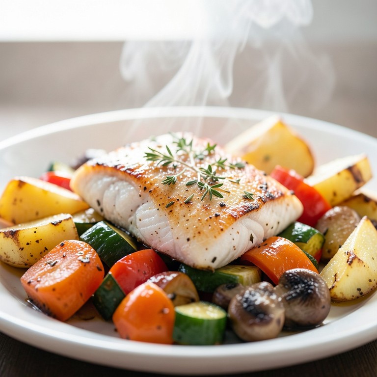 Bacalao con Verduras, Papas y Champiñones al Estilo Asirio