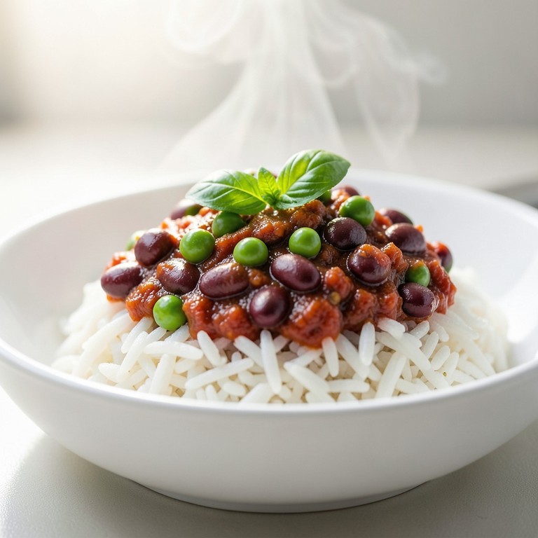 Riz Crémeux aux Petits Pois et Sauce Tomate Rehaussé de Haricots Rouges