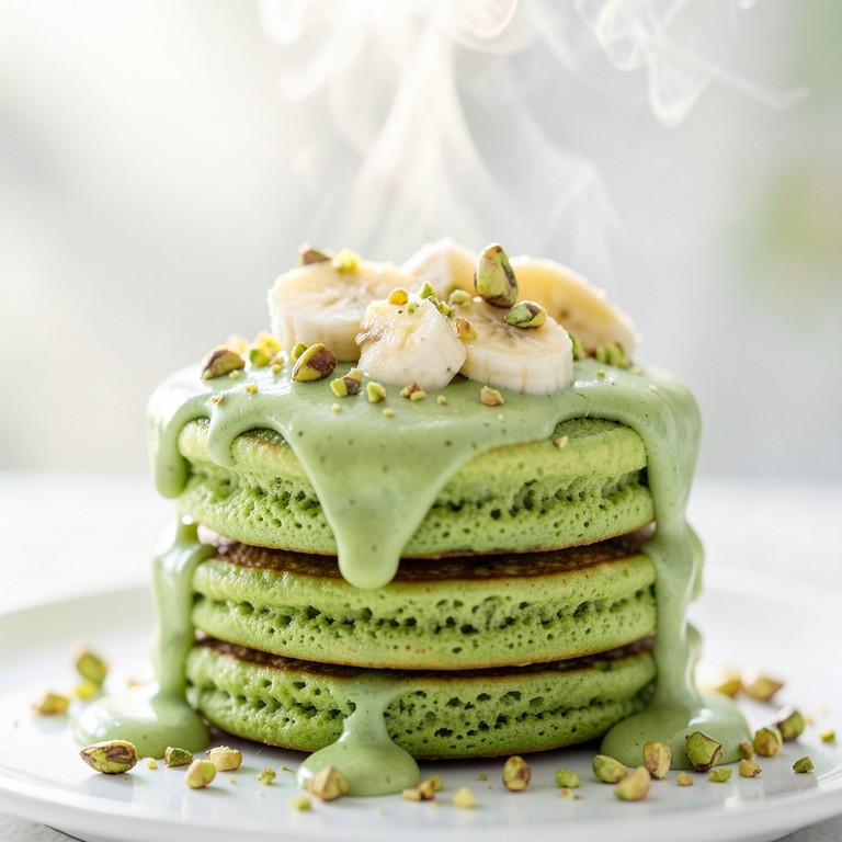 Panqueques de Matcha y Plátano con Salsa Cremosa de Pistacho