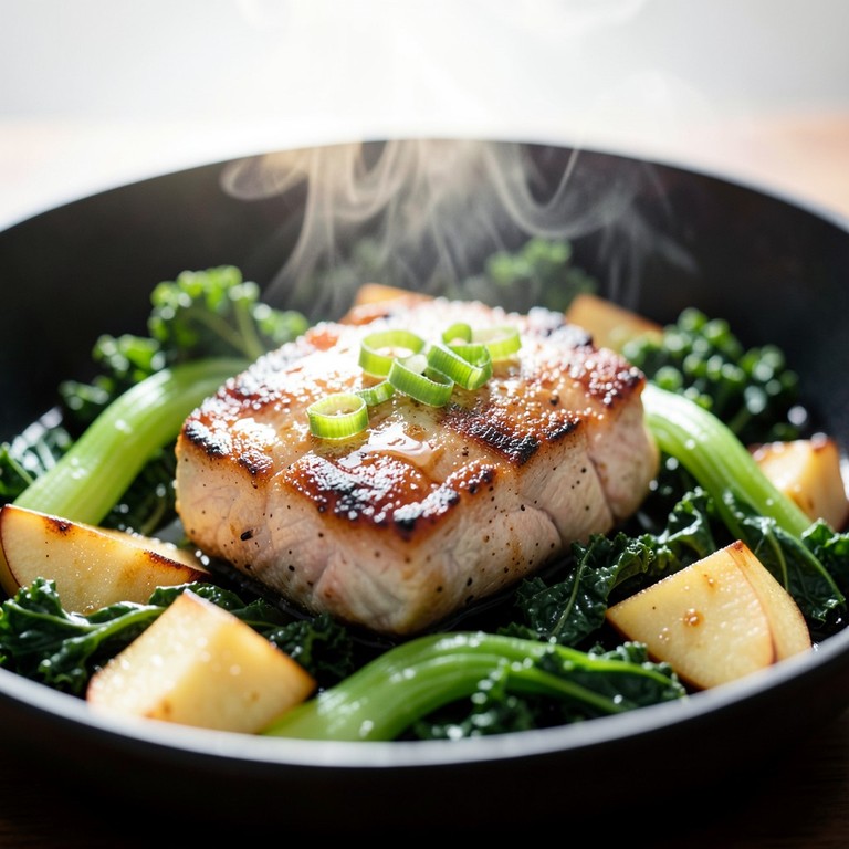 Sheet Pan Pork Chops with Apples and Kale