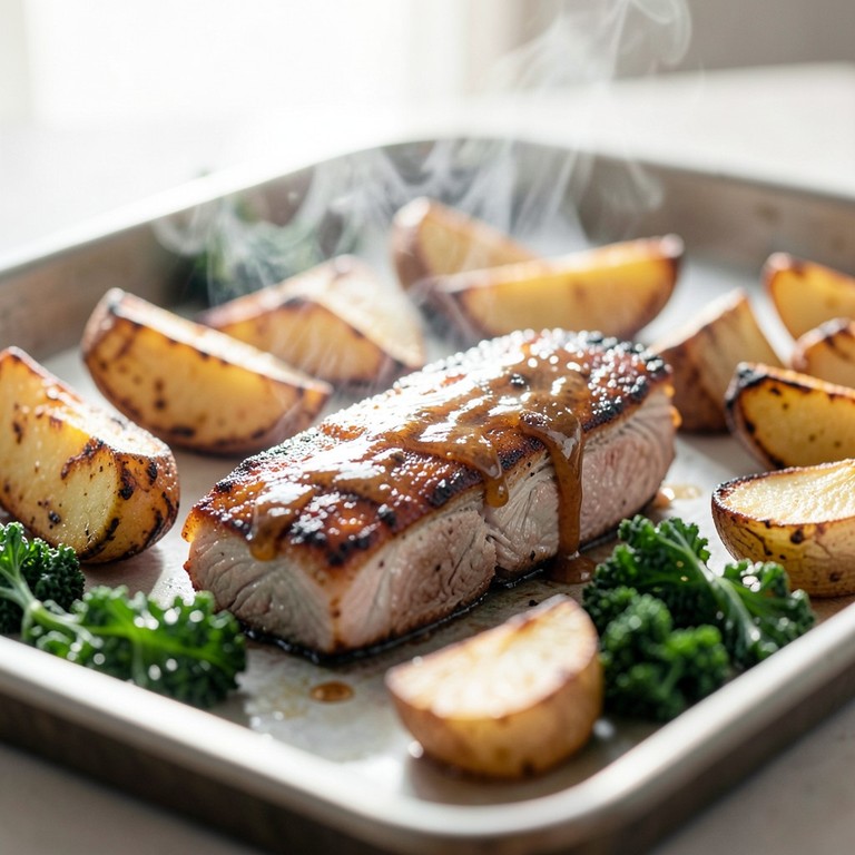 Sheet Pan Pork Chops with Potatoes, Apples and Kale