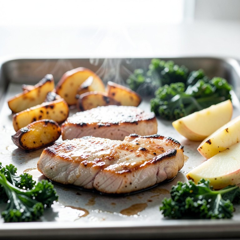 Sheet Pan Pork Chops with Potatoes, Apples and Kale