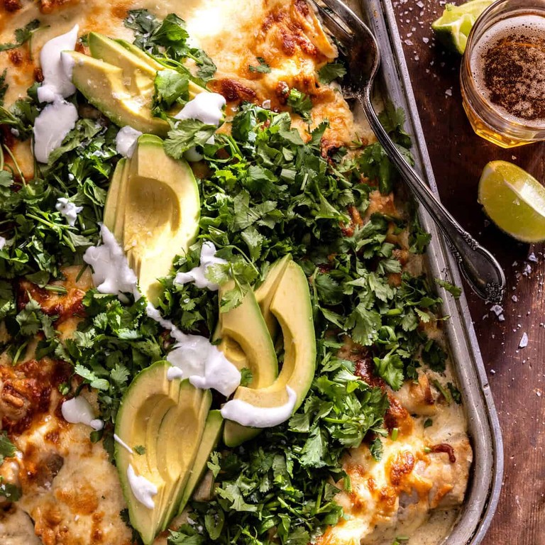 Creamy White Chicken Poblano Enchiladas