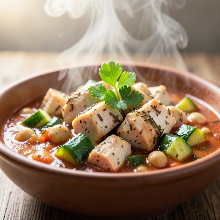 Guiso Mediterráneo de Pollo, Calabacín y Garbanzos