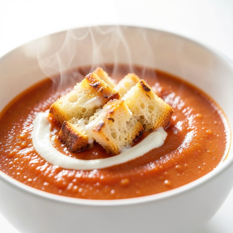Quick Creamy Tomato Soup with Grilled Cheese Croutons