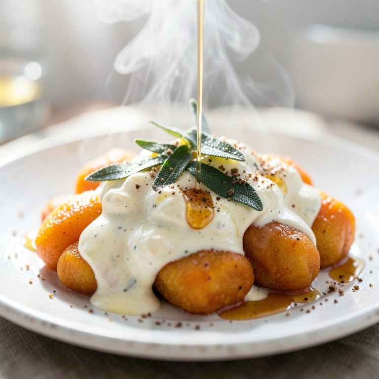 Nhoque de Batata Doce com Molho Cremoso de Ricota de Cabra e Mel