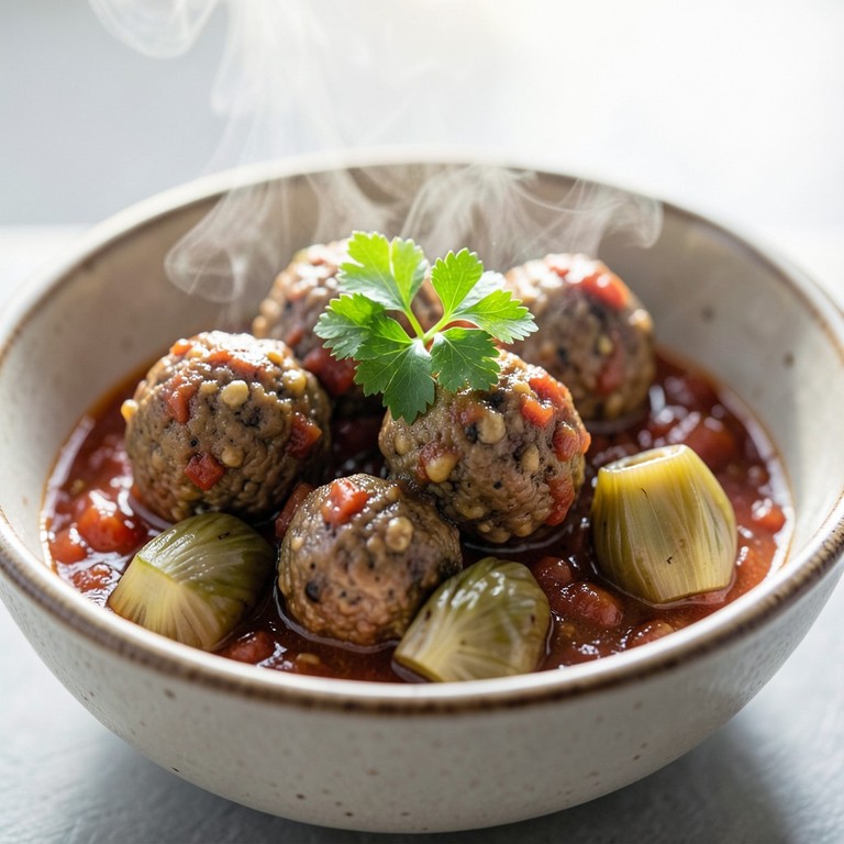 Albóndigas Veganas de Soja Texturizada y Garbanzos con Corazones de Alcachofa