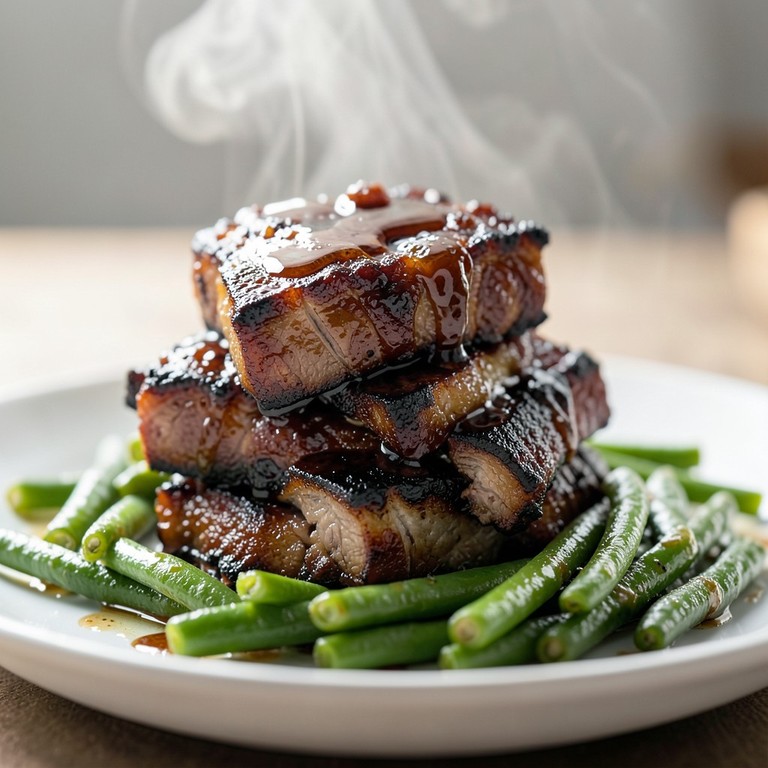 Ugnsbakade Revbensspjäll med Honungsglaze och Haricovert