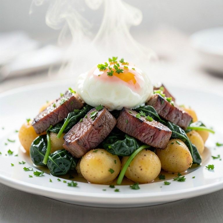 Gnocchi Salteados con Lomo y Huevo Pochado